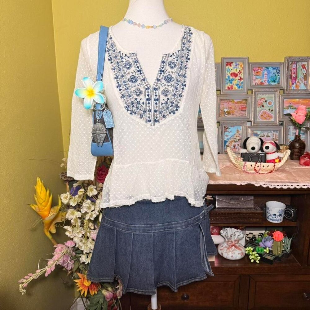 Abercrombie & Fitch Vintage Beaded Mesh Top 3/4 Sleeve Sheer Women’s